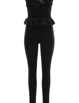 Strapless Bow-detailed Cutout Velvet Jumpsuit
