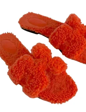 Orange Shearling Oran Sandals - Hermes - FashionsVida
