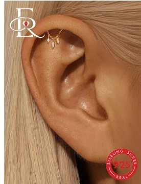Pieza de joyería fina de plata de ley 925 con labradorita, cadena colgante, piercing de cartílago tipo lóbulo concha con respaldo plano y triple go - Shein - FashionsVida