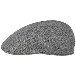 Herringbone UV Silk Driver Flat Cap by - black-white - Herren - Size: 59 cm