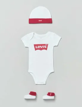 Set a tre pezzi in cotone bianco e rosso - Levis - FashionsVida