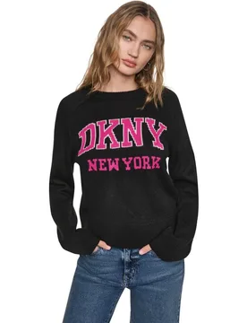 Jersey de mujer de cuello redondo con logotipo en contraste - DKNY Jeans - FashionsVida
