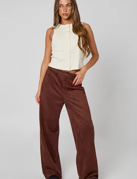 Women's Chocolate Suede Trousers Size: 14 - Chocolate - Size: 14 - Urban Bliss - FashionsVida