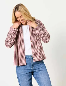 Pure Cotton Gingham Collared Shirt Purple Mix female - Fatface - FashionsVida
