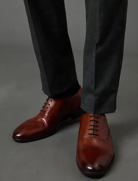 Men's Tan Leather Smart Oxford Toe Cap Shoes Size: 8 - Tan - Size: 8 - Burton - FashionsVida