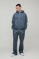 Herren Oversized Worldwide Zip-Through Kapuzen-Trainingsanzug Charcoal Größe Small