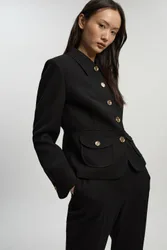 Women's Textured Compact Stretch Tailored Jacket in Black Size: 6 - Black - Size: 6
