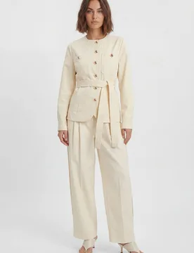 Women's Cotton Utility Button Detail Barrel Leg Trouser in Ivory Size: 16 - Ivory - Size: 16 - Karen millen - FashionsVida