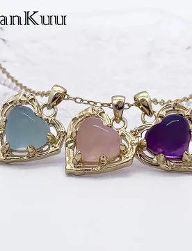 Mankuu natural stone healing crystal quartz amethyst aquamarine amazonite heart pendant diy necklaces jewelry making for women - Aliexpress - FashionsVida