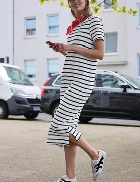 Street One Midi-Kleid mit Raffung am Ärmel female Weiß - Street One Studio - FashionsVida