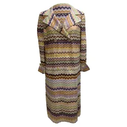 Women's Preloved Zig-Zag Double-Breasted Coat in Multicolor Rayon Size: 44 - Multicolor - Size: 44