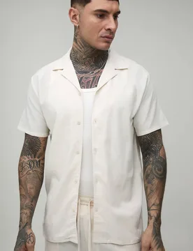 Men's Tall Regular Short Sleeve Linen Blend Shirt Natural Size Large Natural L - boohooMAN - FashionsVida