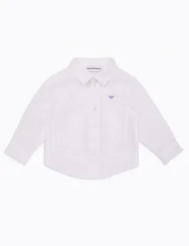 Camicia Junior bianca in puro lino con colletto classico e logo sul petto - Emporio armani - FashionsVida