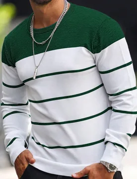 Suéter de corte slim con bloques de color y rayas para hombre, para otoño e invierno, top de manga larga - Shein - FashionsVida