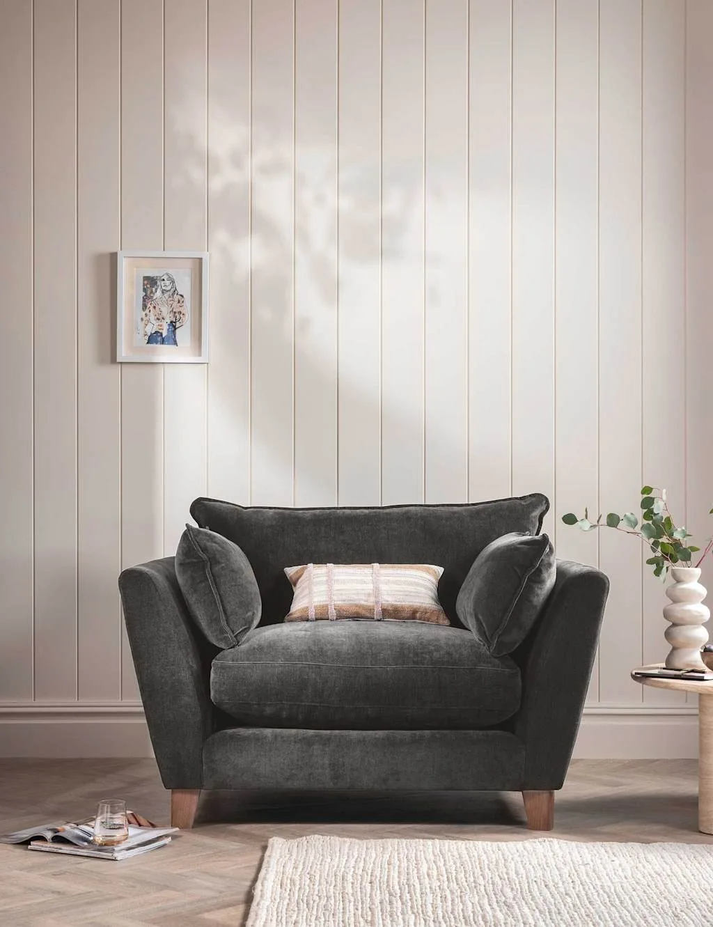 AND STONEHOUSE Irving Chenille Snuggle Chair Grey - Barker - FashionsVida