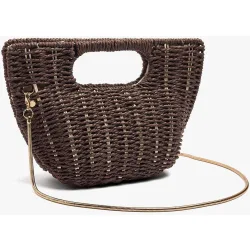 Bolso de fiesta efecto rafia convertible a bandolera con cierre imantado en liso
