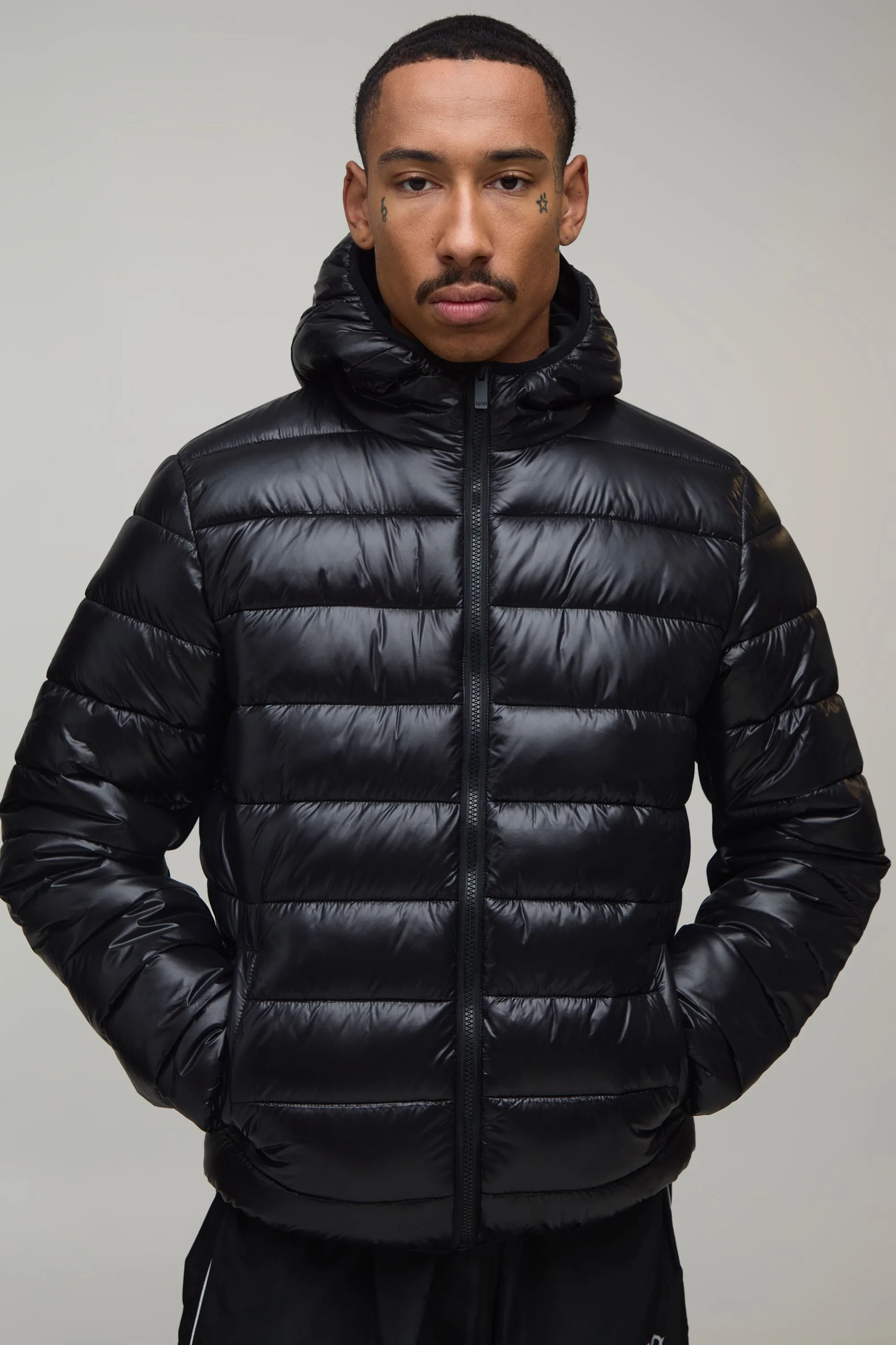Mens Regular Fit Scuba Panel Lightweight Puffer - Black - Size 5xl - boohooMAN - FashionsVida