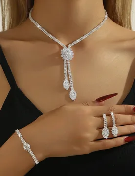 Women's Luxury Bridal Jewelry Set,Water Drop Leaf Gemstone & Rhinestone Necklace Earring Bracelet,for Brides Gift & Nice Outlook - Aliexpress - FashionsVida