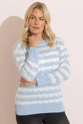 Women's Striped Lightweight Knitted Jumper in Blue Size: 2XL - Blue - Size: 2XL