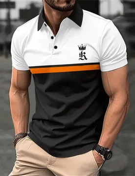 Funny 3D Letter Stripe Print Polo T Shirt For Men Fashion Lapel Button Tops Business Casual Short Sleeve T-Shirts Golf Clothing - Aliexpress - FashionsVida