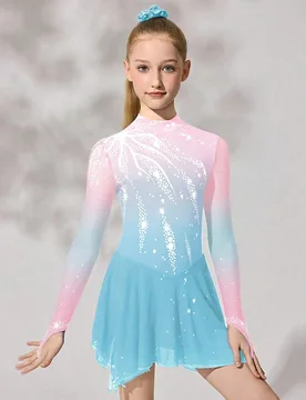 Vestido de patinaje artístico para niñas preadolescentes, estampado floral azul & rosa, lindo, escuela, vuelta a la escuela - Shein - FashionsVida