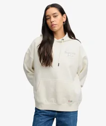 Superdry Damen Baumwolle Gedruckt Luxe Lässiger Kapuzenpullover in Lockerer Passform, Creme & Grau - Größe: 38