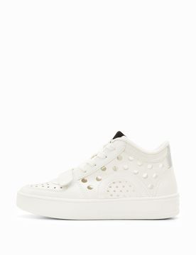 Sneakers altas agujeros, Mujer, Poliuretano, Blanco, 36