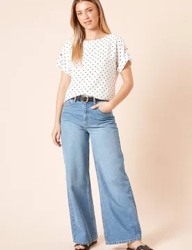 Women's Spot Roll Sleeve Blouse in Mono Size: 18 - Mono - Size: 18 - Dorothy perkins - FashionsVida