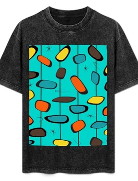 Mid Century Modern Teal Pattern Starburst T-Shirt Plus Size Solid Color T-Shirt - Aliexpress - FashionsVida