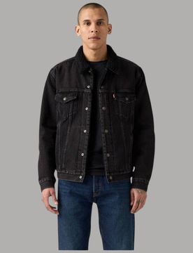 Giacca nera in jeans sherpa trucker type III 163650291