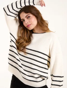 Stripe Knit Jumper - M/L / STONE/BLACK - female - Blue Vanilla - FashionsVida