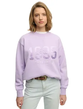Felpa Varsity Satin Applique Crew Parma Violet Purple S