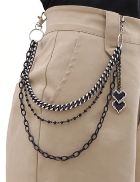 Un accesorio de moda con estilo único, colgante en forma de corazón negro, material de aleación de zinc de doble capa, cadena versátil para pantal - Shein - FashionsVida