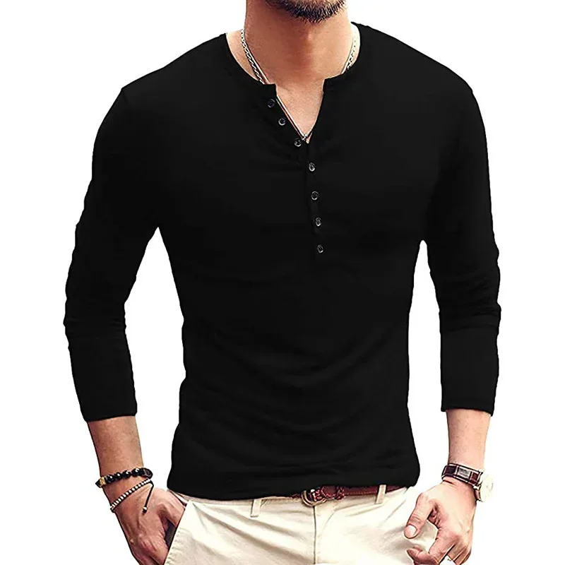 Men's POLO Shirt Casual Light Solid Color Button V-neck Slim-Fit Home Comfortable Long-Sleeved Pullover Base Tops - Aliexpress - FashionsVida