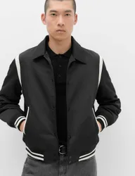 Satin Padded Varsity Bomber Jacket Black male