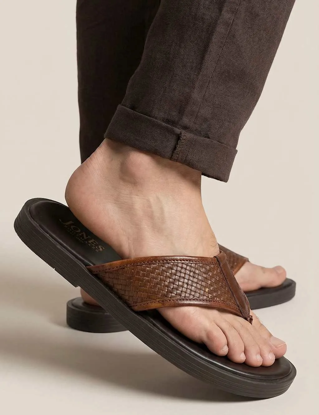 Leather Flip Flops Medium Brown male - Jones Bootmaker - FashionsVida