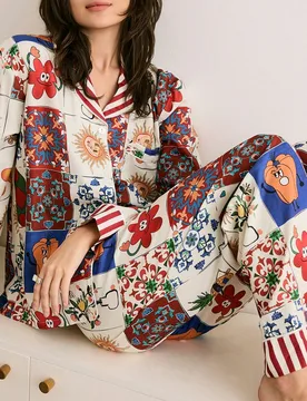 Conjunto de pijama de mujer con volantes de color a bloques a cuadros, pijama vintage de mujer, ropa de otoño e invierno "Amo a mi novio" - Shein - FashionsVida
