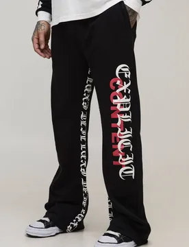Men's Tall Relaxed Flare Gothic Print Joggers Black Size Small Black S - boohooMAN - FashionsVida