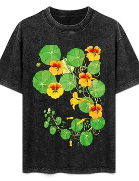 Yellow Nasturtium Flower Botanical Illustration (1896) T-Shirt Simple Print Design T-Shirt - Aliexpress - FashionsVida