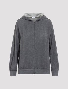 Women's Full-Zip Monile-Trim Cotton Silk Sweatshirt