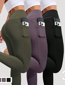 Set de 3 piezas + Pantalones regulares + Tela transpirable + Diseño de elevación / Multicolor / Básico / Pantalones deportivos / Fitness / Yoga - Shein - FashionsVida