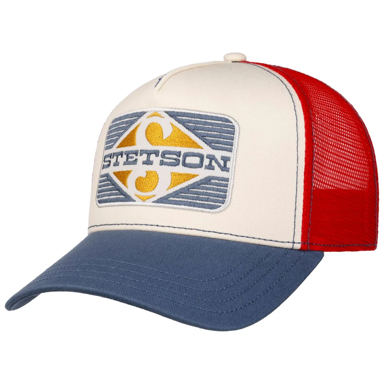 Rhombus Trucker Cap by - blue-red - Female - Size: One Size - Stetson - FashionsVida