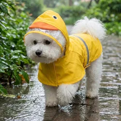 Impermeable con capucha para perros con visera transparente y tiras reflectantes, con diseños lindos de pato, rana y tiburón, adecuado para paseos a