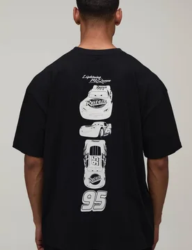 Herren Übergroßes Lightning McQueen Lizenz-Print T-Shirt Black Größe Large - boohooMAN - FashionsVida
