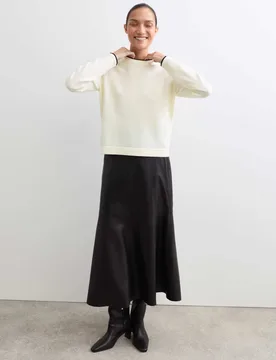Merino Wool Rich Tipped Crew Neck Jumper Ivory Mix female - Jaeger - FashionsVida