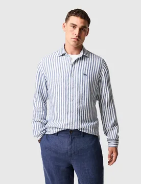 Slim Fit Pure Linen Striped Shirt Navy male - Rodd & Gunn - FashionsVida