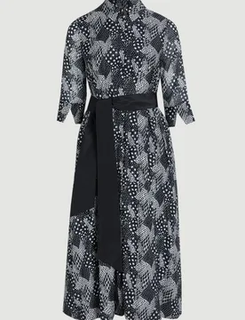 Womens Plus Size Floral Silk Cotton Woven Shirt Dress - Monochrome Multi - Size 22 Uk - Karen millen - FashionsVida