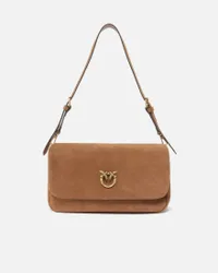 Borsa a tracolla media Love bag Click Soft Horizontal Handle in suede cuoio con fibbia dorata
