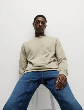 Pure Cotton Crew Neck Sweatshirt Sand male - M&S - FashionsVida