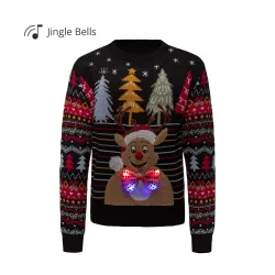 Weihnachts-Pullover „LED-Rentier“ L schwarz